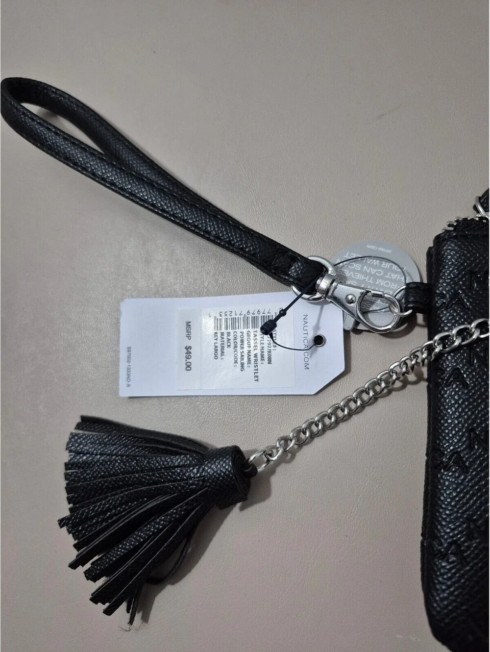 Nautica Black Logo Embossed Wristlet Wallet Clutch NWT Tassel Zip Pouch